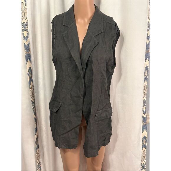 GREAT CONDITION Puro Lino Italy GREY open linen duster cardigan ONE SIZE - Picture 1 of 5